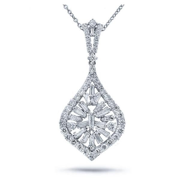 2.40 Ctw 18k White Gold Diamond Pendant Necklace With 18 Inch Chain