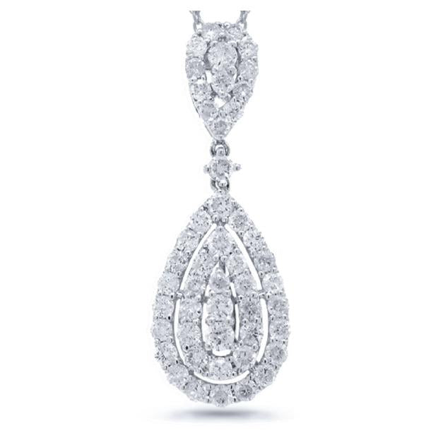 1.14 Ctw 18k White Gold Diamond Pendant Necklace With 18 Inch Chain