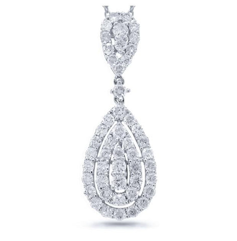 1.14 Ctw 18k White Gold Diamond Pendant Necklace With 18 Inch Chain