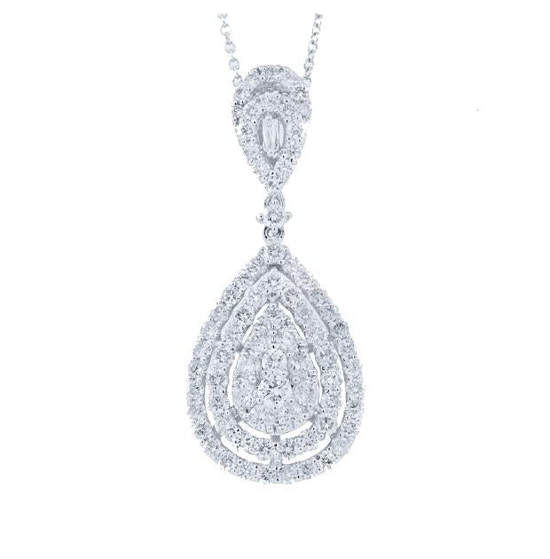 1.80 Ctw 18k White Gold Diamond Pendant Necklace With 18 Inch Chain