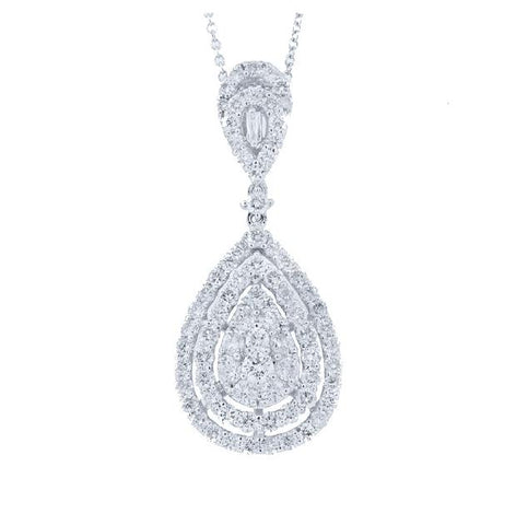 1.80 Ctw 18k White Gold Diamond Pendant Necklace With 18 Inch Chain