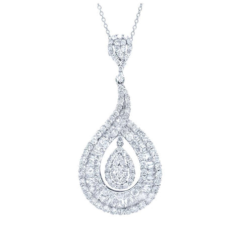 5.50 Ctw 18k White Gold Diamond Pendant Necklace With 18 Inch Chain