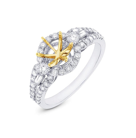 0.74 Ctw 14k Two-tone Gold Diamond Semi-mount Ring