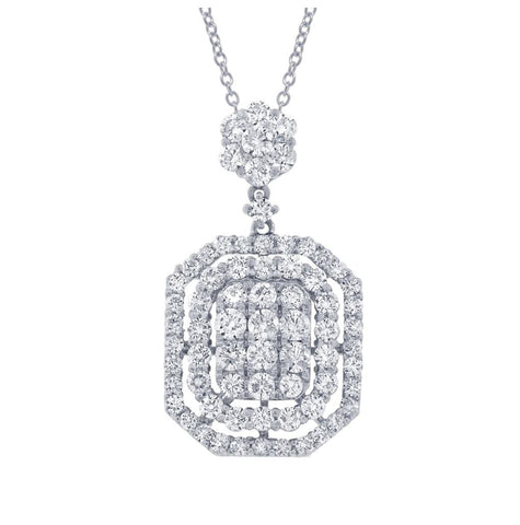 1.94 Ctw 18k White Gold Diamond Pendant Necklace With 18 Inch Chain