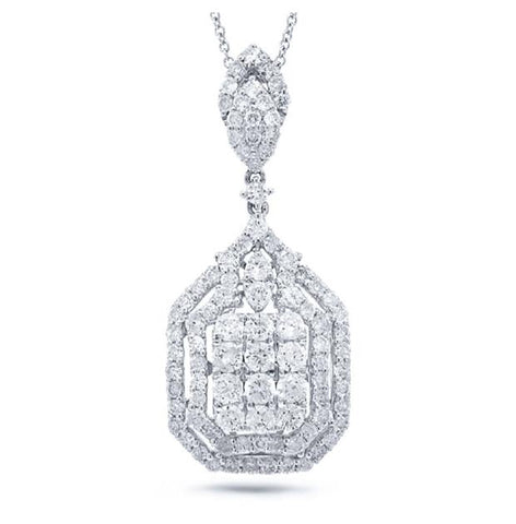 2.11 Ctw 18k White Gold Diamond Pendant Necklace With 18 Inch Chain