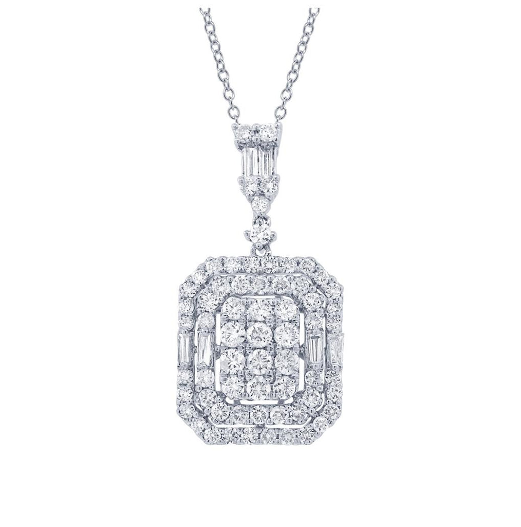 1.71 Ctw 18k White Gold Diamond Pendant Necklace With 18 Inch Chain