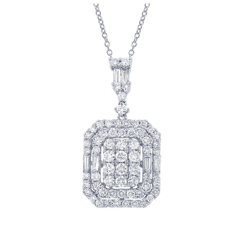 1.71 Ctw 18k White Gold Diamond Pendant Necklace With 18 Inch Chain