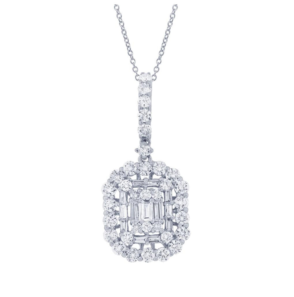 1.57 Ctw 18k White Gold Diamond Pendant Necklace With 18 Inch Chain