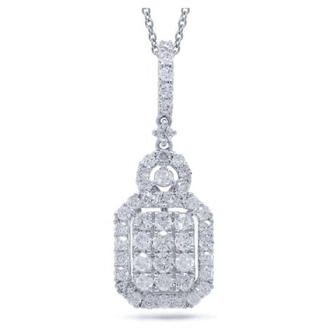 1.16 Ctw 18k White Gold Diamond Pendant Necklace With 18 Inch Chain