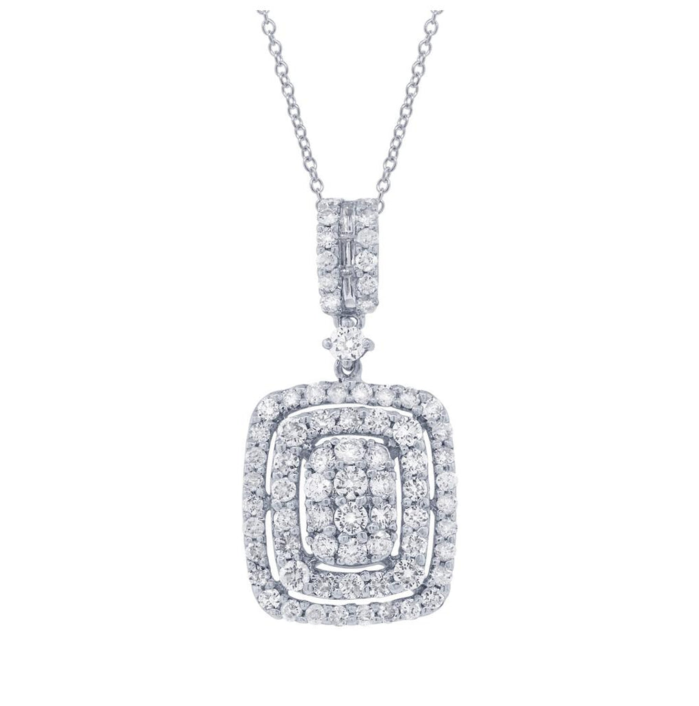 0.98 Ctw 18k White Gold Diamond Pendant Necklace With 18 Inch Chain