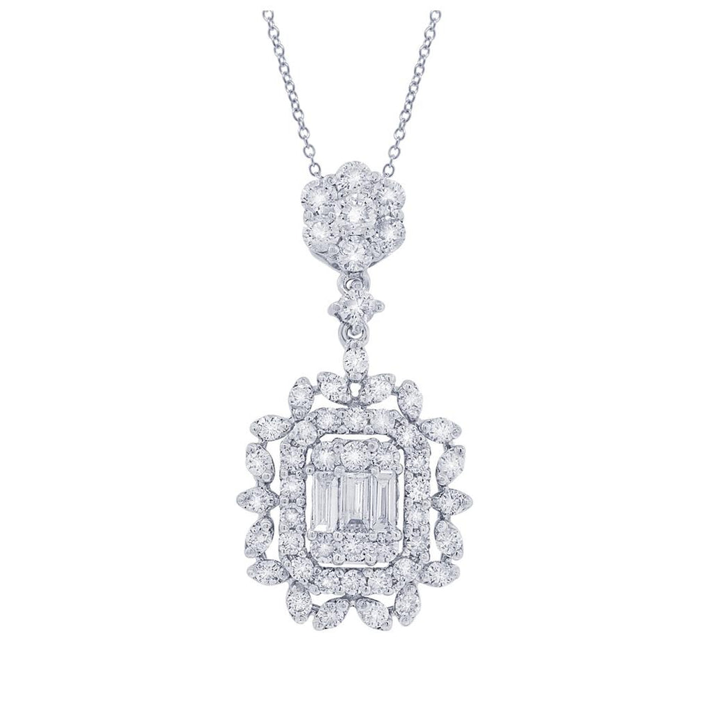 0.95 Ctw 18k White Gold Diamond Pendant Necklace With 18 Inch Chain