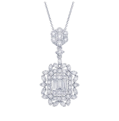 0.95 Ctw 18k White Gold Diamond Pendant Necklace With 18 Inch Chain