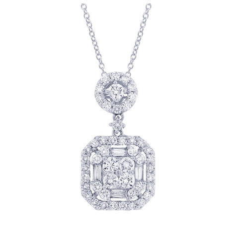 1.32 Ctw 18k White Gold Diamond Pendant Necklace With 18 Inch Chain