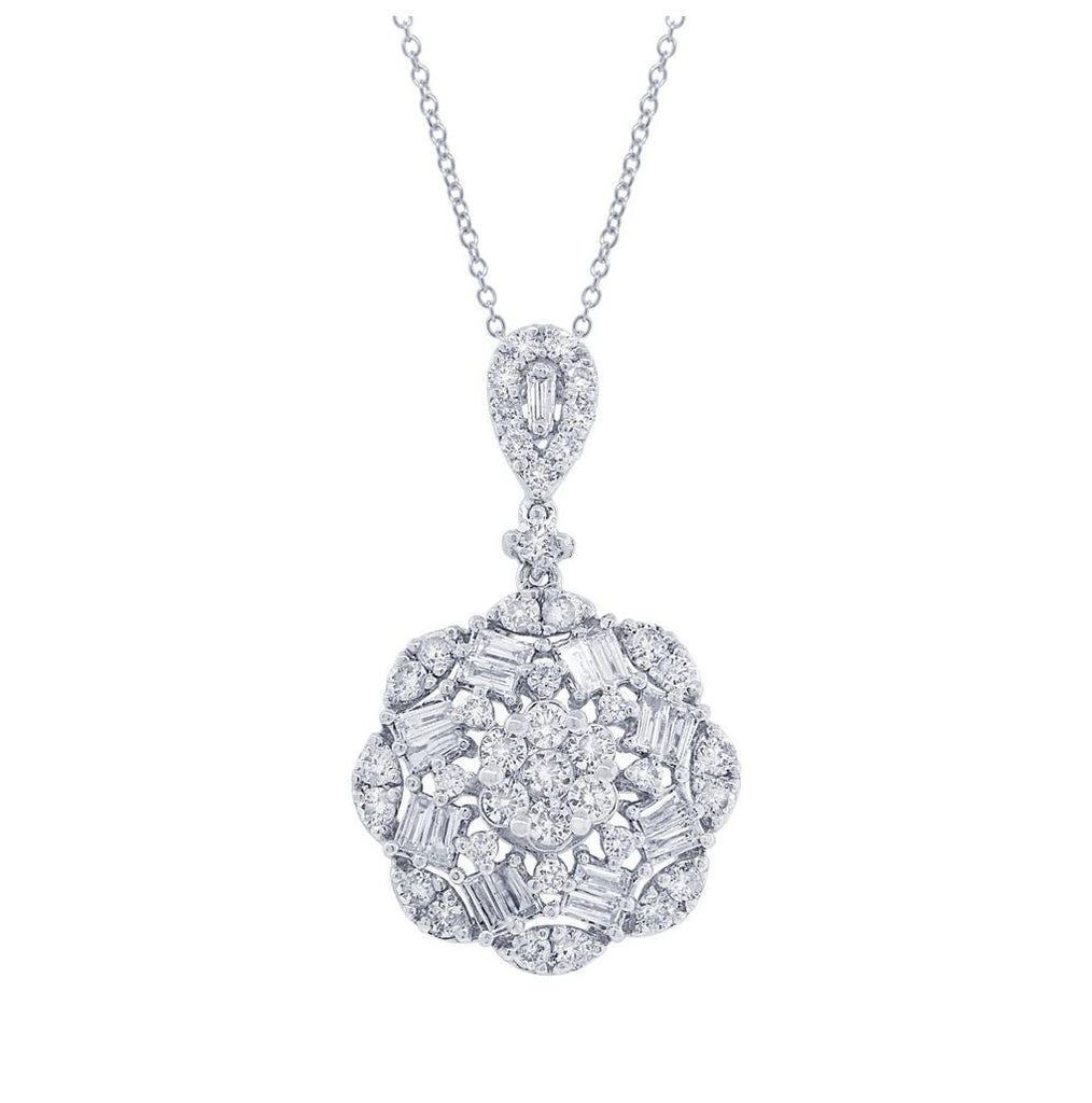 1.05 Ctw 18k White Gold Diamond Pendant Necklace With 18 Inch Chain