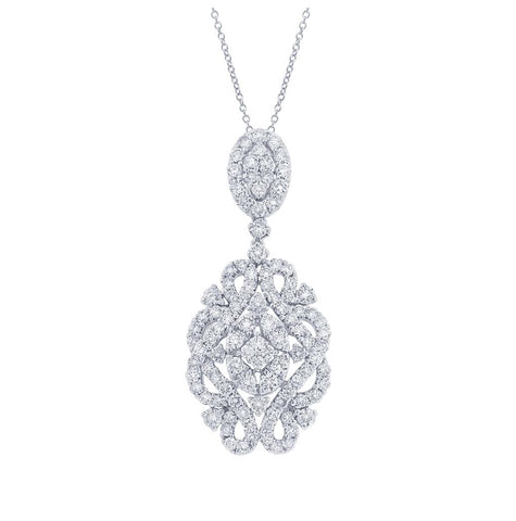 2.20 Ctw 18k White Gold Diamond Pendant Necklace With 18 Inch Chain