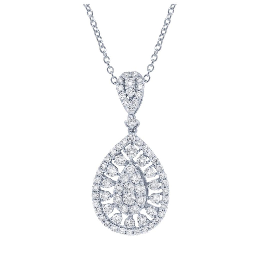 1.66 Ctw 18k White Gold Diamond Pendant Necklace With 18 Inch Chain