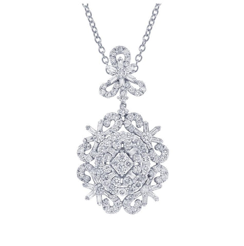 2.84 Ctw 18k White Gold Diamond Pendant Necklace With 18 Inch Chain