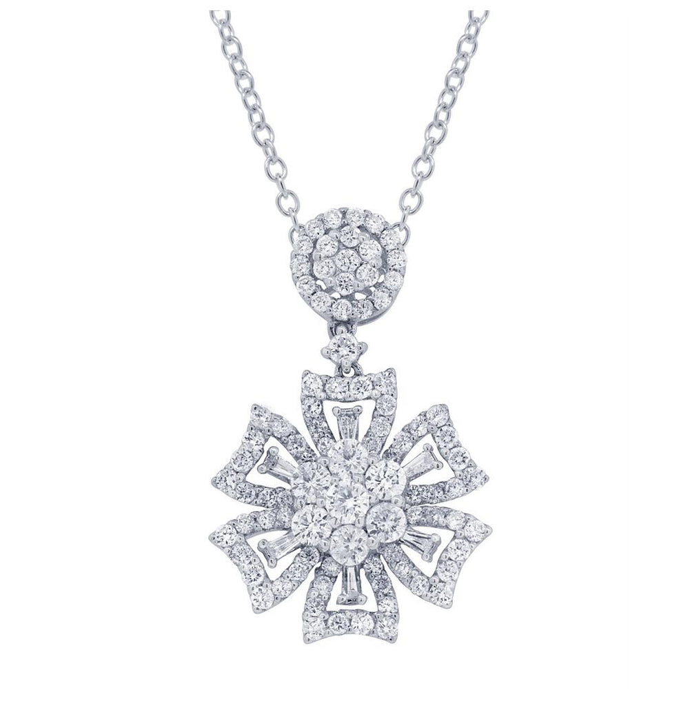 1.42 Ctw 18k White Gold Diamond Pendant Necklace With 18 Inch Chain