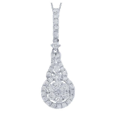 0.76 Ctw 18k White Gold Diamond Pendant Necklace With 18 Inch Chain