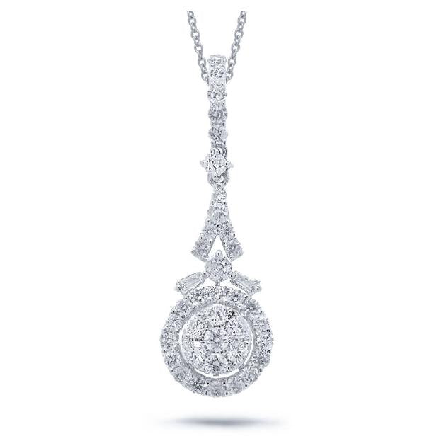 0.88 Ctw 18k White Gold Diamond Pendant Necklace With 18 Inch Chain