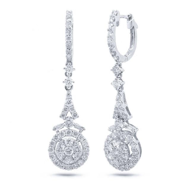 1.38 Ctw 18k White Gold Diamond Earring