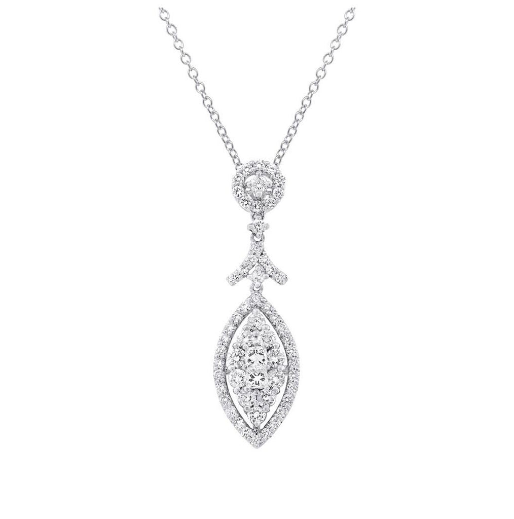 1.40 Ctw 18k White Gold Diamond Pendant Necklace With 18 Inch Chain