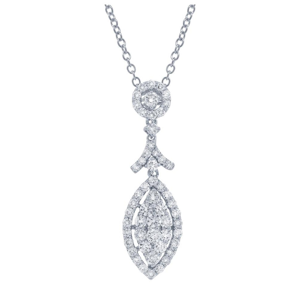 1.28 Ctw 18k White Gold Diamond Pendant Necklace With 18 Inch Chain