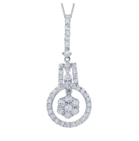 1.13 Ctw 18k White Gold Diamond Pendant Necklace With 18 Inch Chain