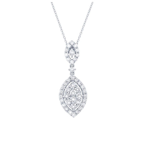 1.07 Ctw 18k White Gold Diamond Pendant Necklace With 18 Inch Chain