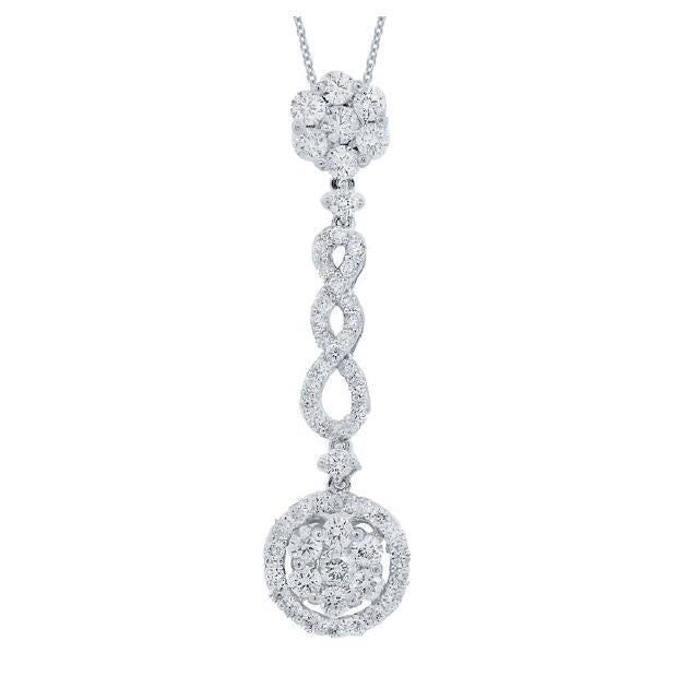 1.32 Ctw 18k White Gold Diamond Pendant Necklace With 18 Inch Chain