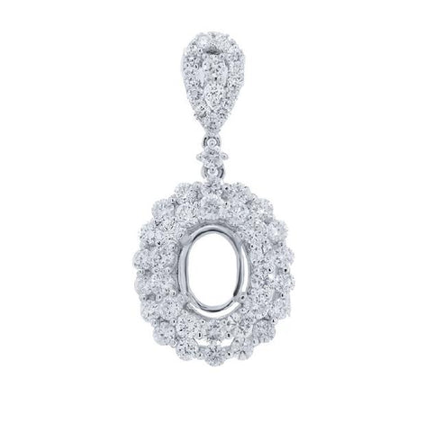 1.52 Ctw 18k White Gold Diamond Semi-mount Pendant Necklace With 18 Inch Chain