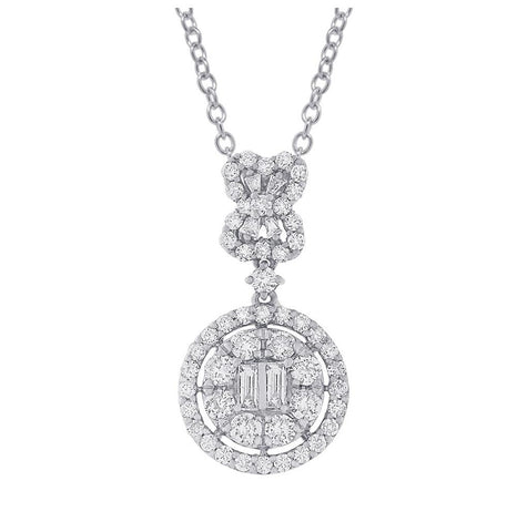 1.24 Ctw 18k White Gold Diamond Pendant Necklace With 18 Inch Chain