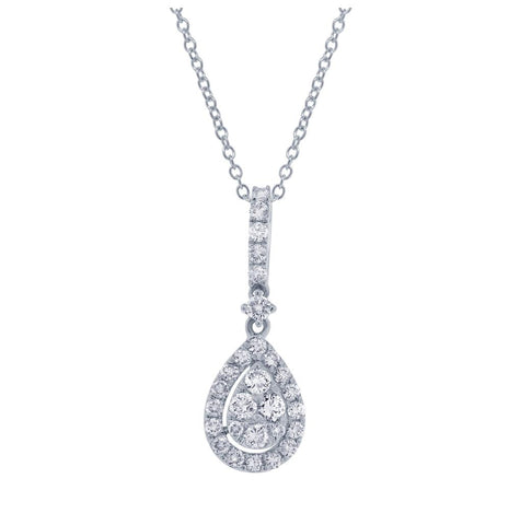 0.52 Ctw 18k White Gold Diamond Pendant Necklace With 18 Inch Chain