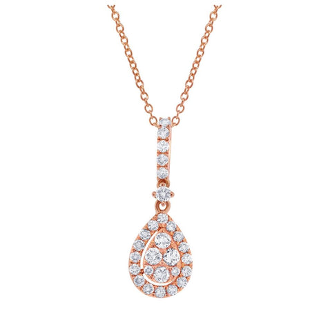 0.52 Ctw 18k Rose Gold Diamond Pendant Necklace With 18 Inch Chain