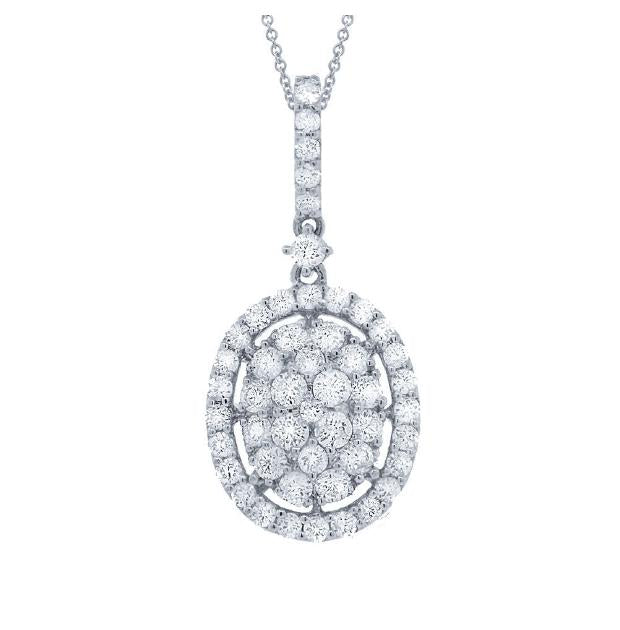 0.98 Ctw 18k White Gold Diamond Pendant Necklace With 18 Inch Chain