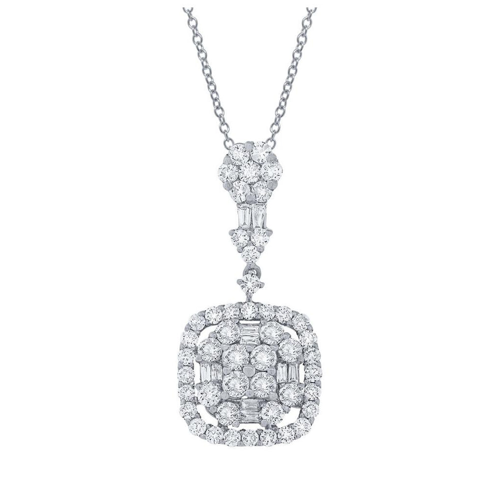 1.77 Ctw 18k White Gold Diamond Pendant Necklace With 18 Inch Chain