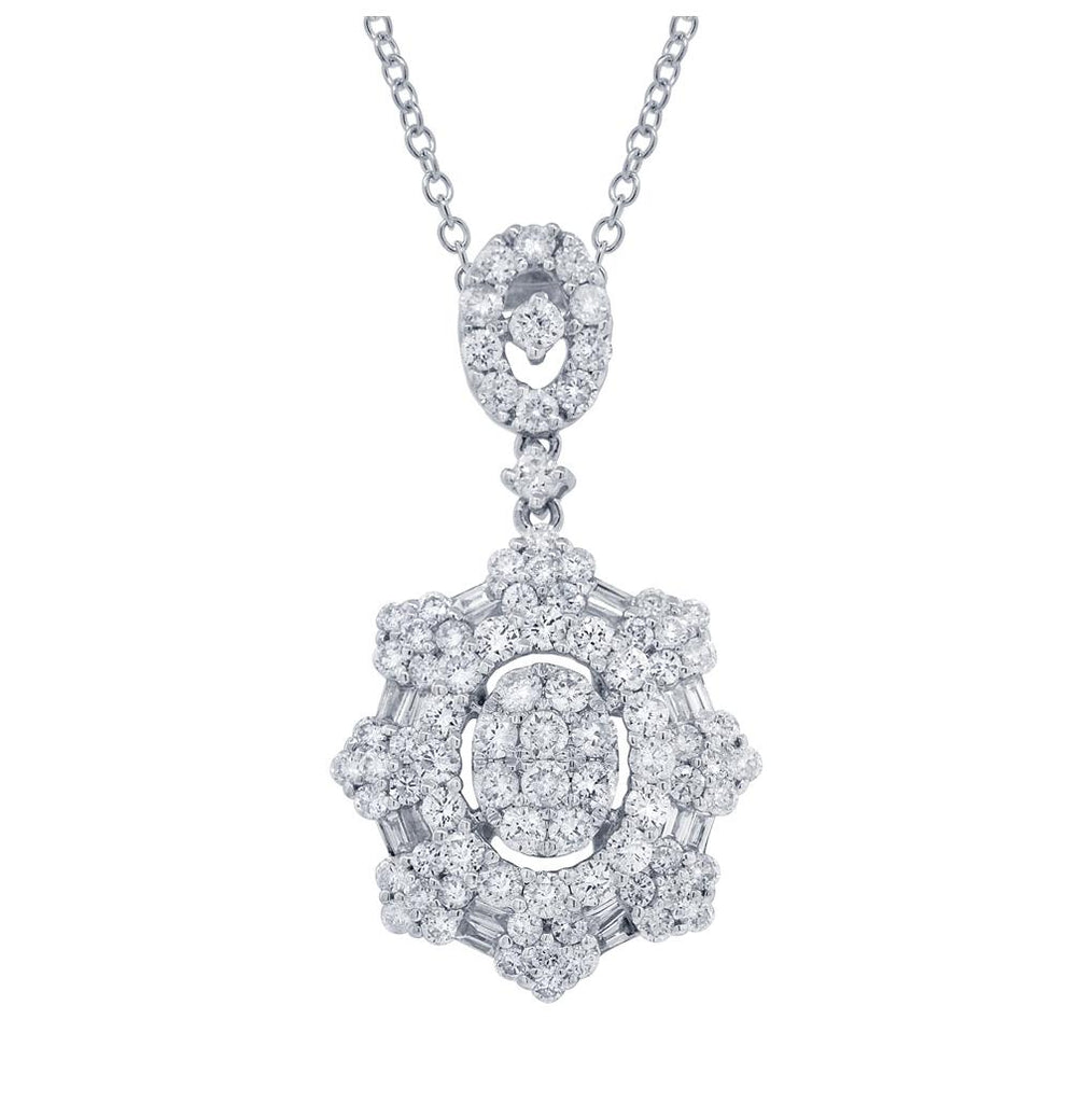 1.71 Ctw 18k White Gold Diamond Pendant Necklace With 18 Inch Chain