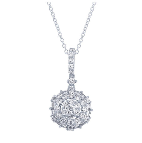 0.95 Ctw 18k White Gold Diamond Pendant Necklace With 18 Inch Chain