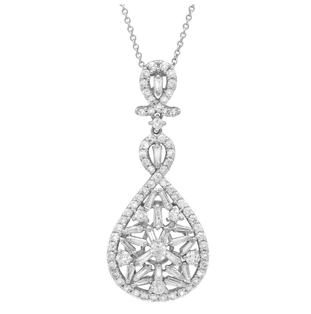 1.87 Ctw 18k White Gold Diamond Pendant Necklace With 18 Inch Chain