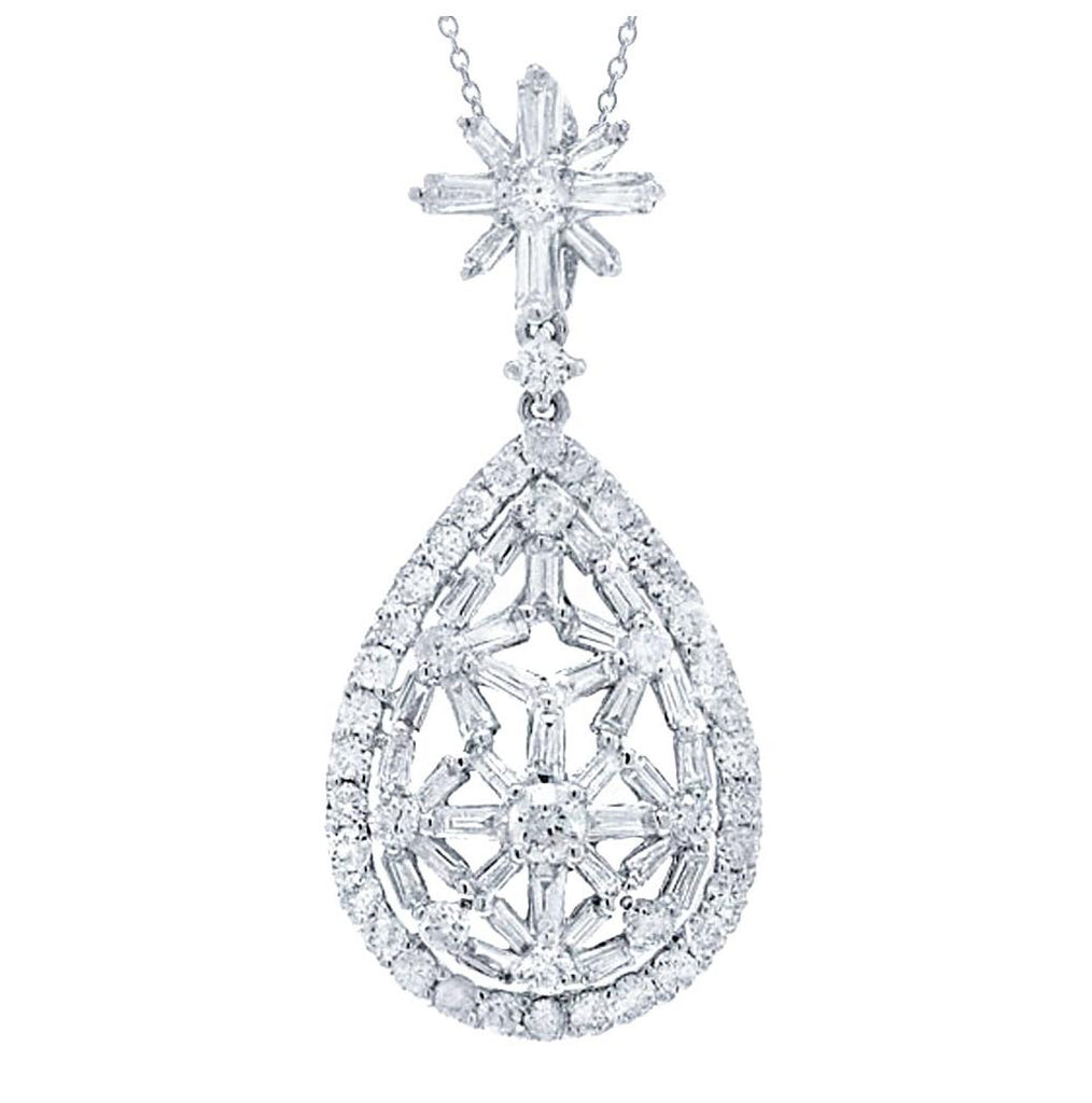 1.64 Ctw 18k White Gold Diamond Pendant Necklace With 18 Inch Chain