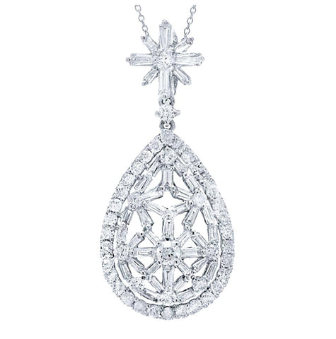 1.64 Ctw 18k White Gold Diamond Pendant Necklace With 18 Inch Chain