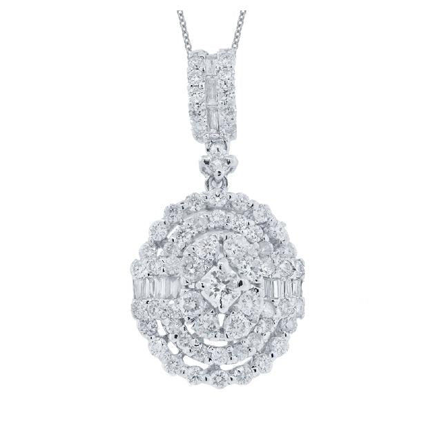 0.97 Ctw 18k White Gold Diamond Pendant Necklace With 18 Inch Chain