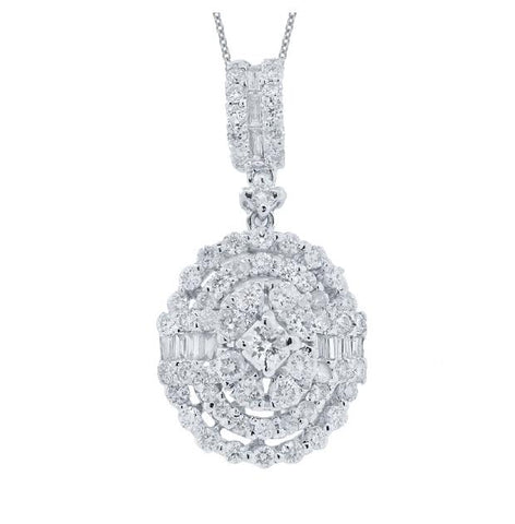 0.97 Ctw 18k White Gold Diamond Pendant Necklace With 18 Inch Chain