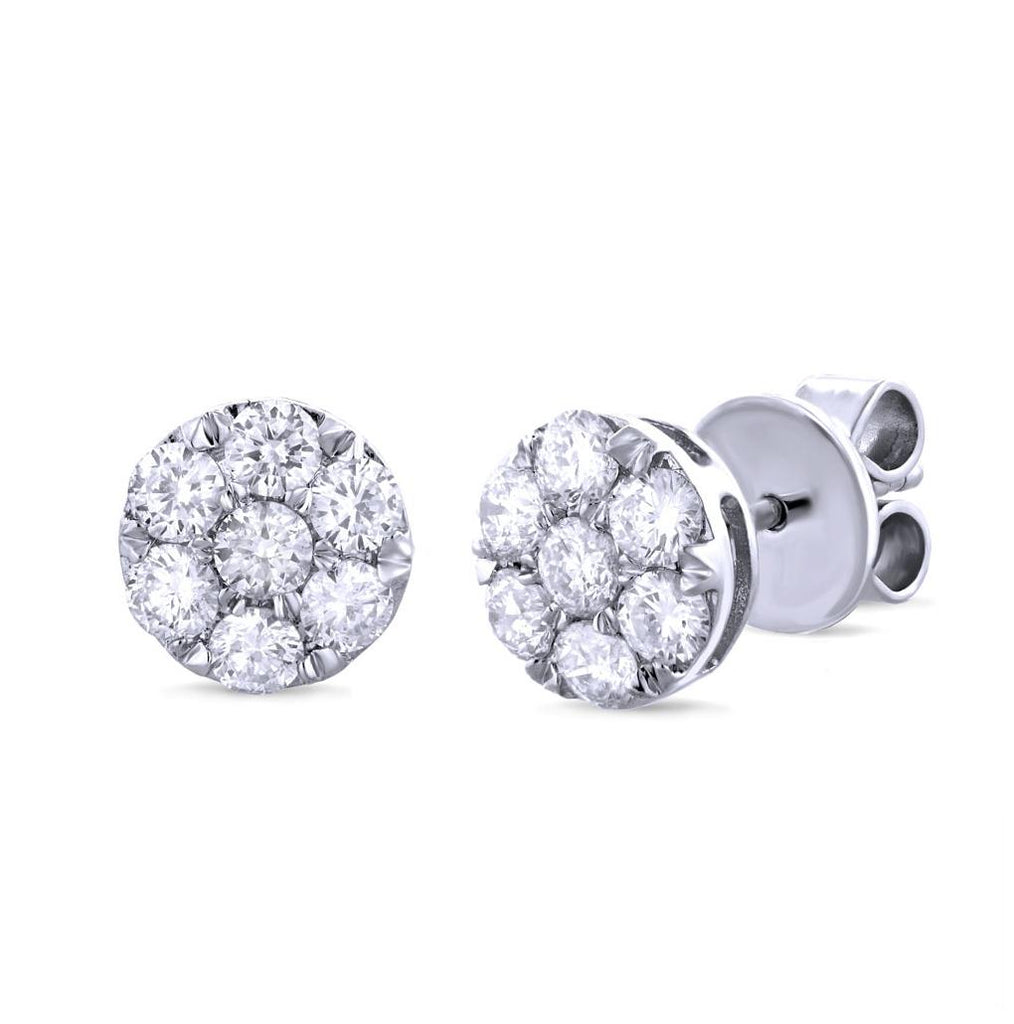 1.00 Ctw 18k White Gold Diamond Cluster Stud Earring