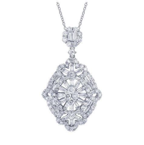 2.44 Ctw 18k White Gold Diamond Pendant Necklace With 18 Inch Chain