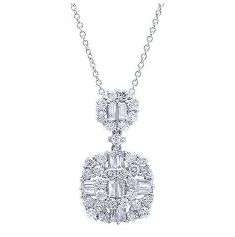 1.31 Ctw 18k White Gold Diamond Pendant Necklace With 18 Inch Chain