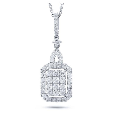 0.80 Ctw 18k White Gold Diamond Pendant Necklace With 18 Inch Chain