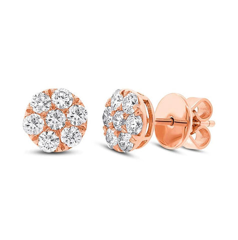 0.86 Ctw 18k Rose Gold Diamond Cluster Stud Earring