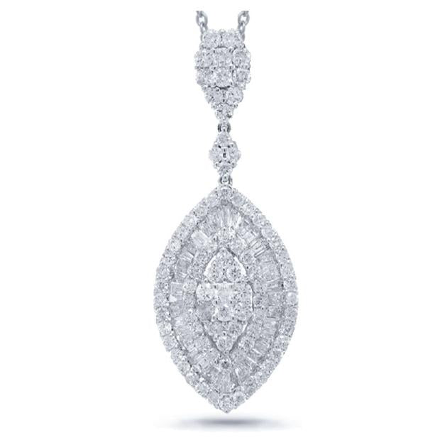 2.96 Ctw 18k White Gold Diamond Pendant Necklace With 18 Inch Chain