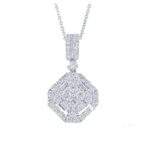 0.99 Ctw 18k White Gold Diamond Pendant Necklace With 18 Inch Chain